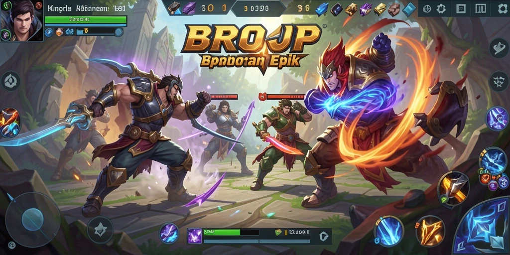 Tangkapan layar gameplay BROJP yang menunjukkan pertarungan epik dalam arena MOBA.