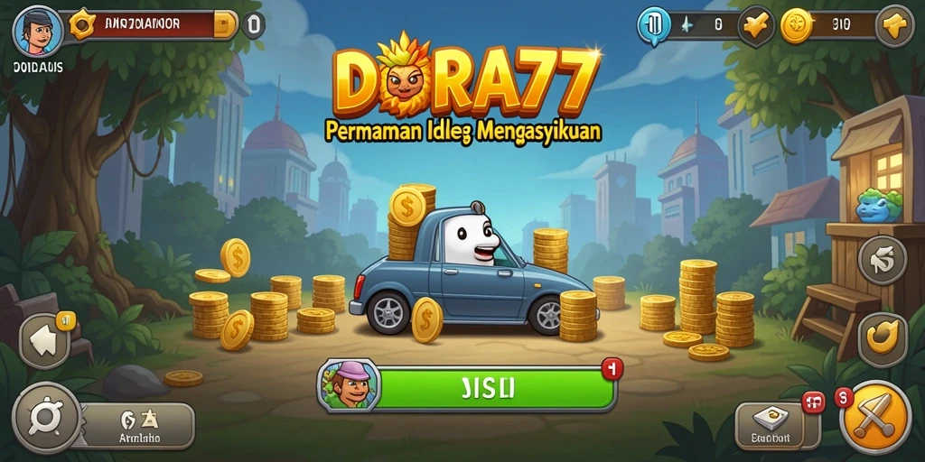 Tampilan gameplay DORA77 yang menarik dengan karakter Idle beraksi.